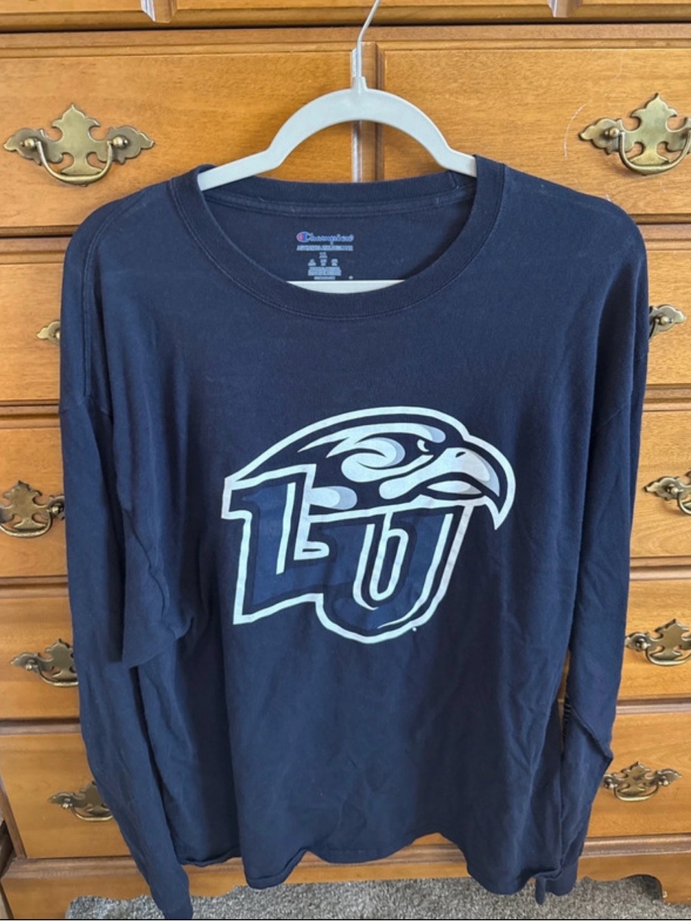 Champion Navy Long Sleeve Liberty University Falcon Logo Tee